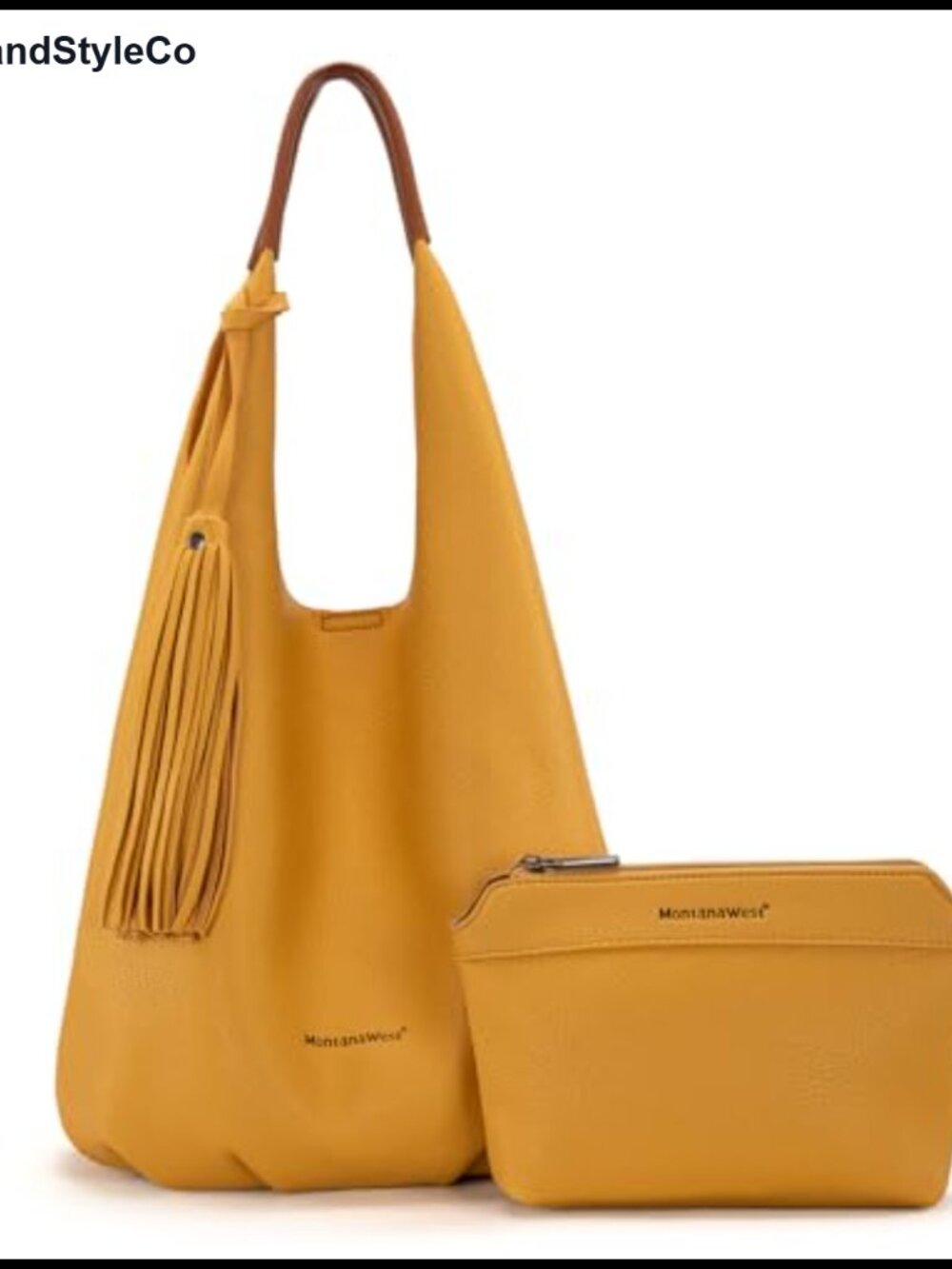 Slouchy Hobo Bag Set with Cosmetic Pouch Vegan Leather Tassel